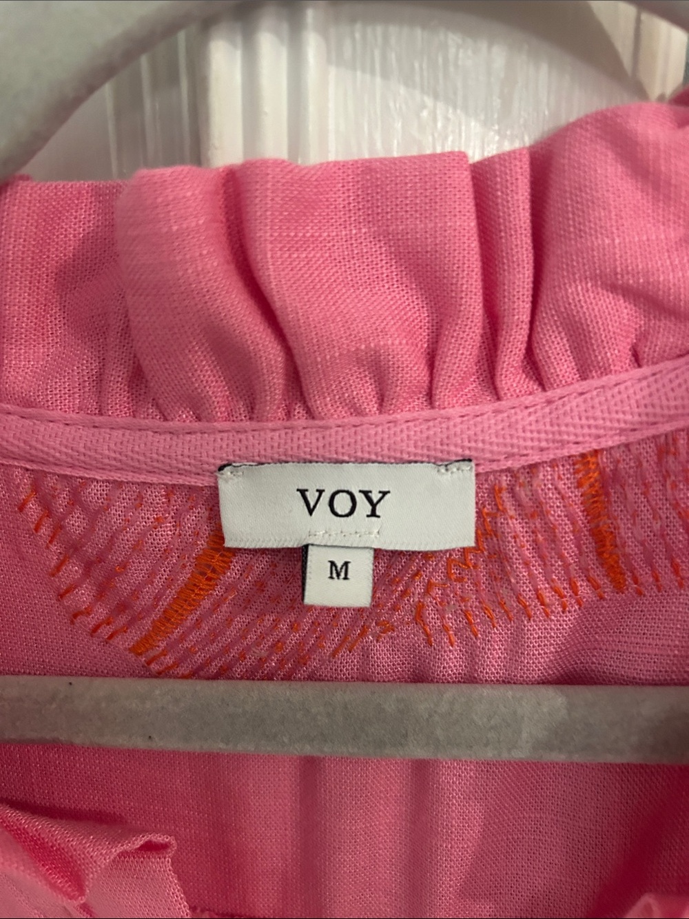VOY Pink Floral Embroidered Ruffle V-Neck Top - Picture 3 of 3